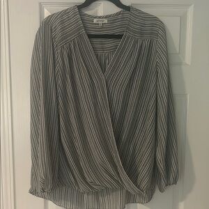 Max Studio Black and Gray 3/4 Sleeve Wrap Blouse
